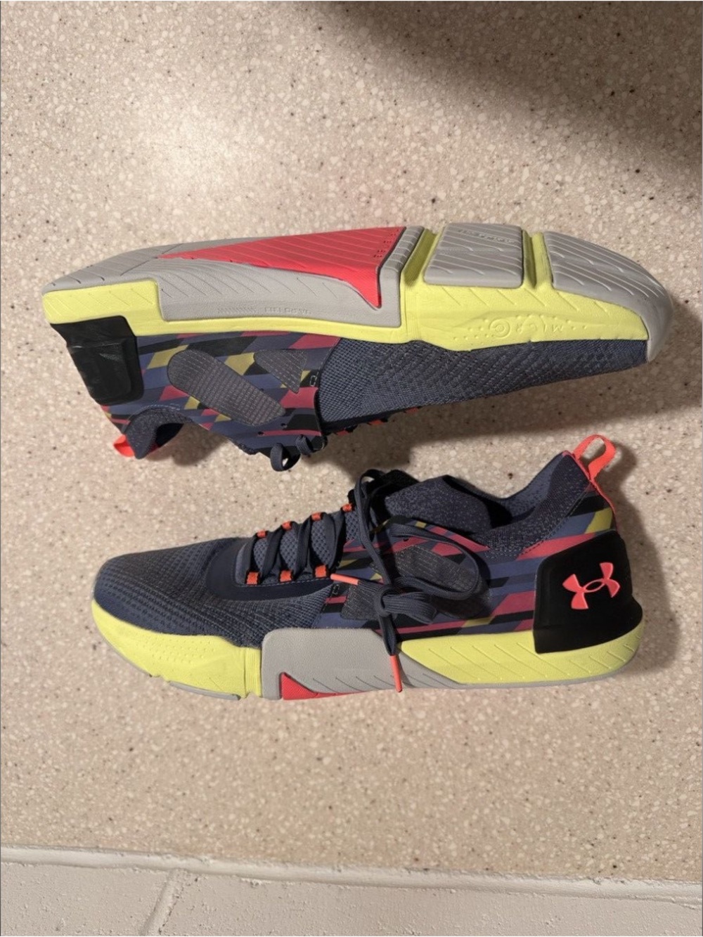 Under Armour TriBase Reign 4 Pro Amp Training Shoes Aurora Purple Yellow Ray 14 - Picture 9 of 16